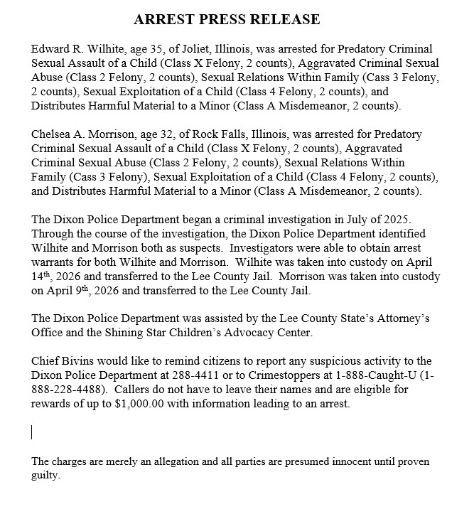 ARREST PRESS RELEASE: