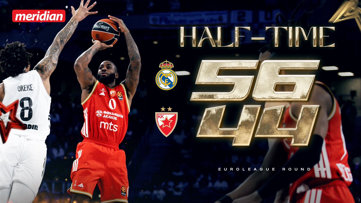 kkcrvenazvezda's tweet image. Half-time @EuroLeague 2/4 🏀

BC @RMBaloncesto 56
BC Crvena zvezda Meridianbet 44

#kkcz #WeAreTheTeam