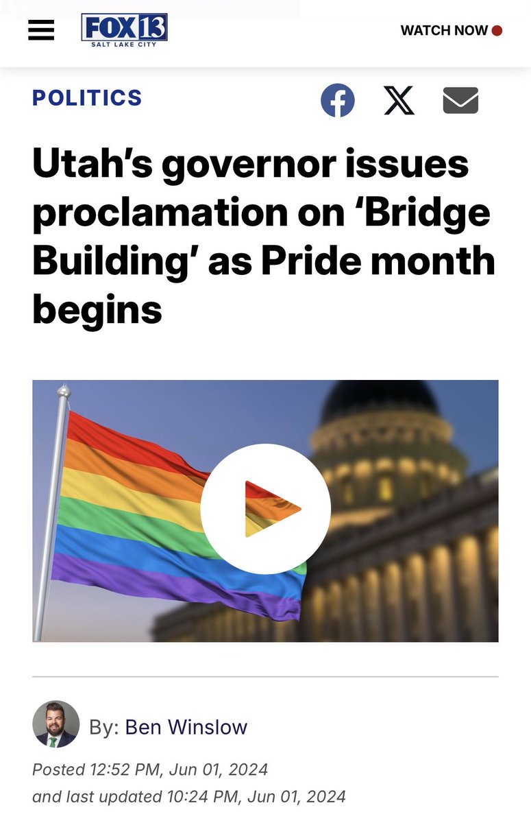 BigRockInsights's tweet photo. Good for Tennessee.

Here in “family-friendly” Utah, after our closeted Democrat governor declared June to be pride month, he tried walking it back by designating June 2024 as “a month of bridge building.” https://t.co/hjdBUSdgJ6