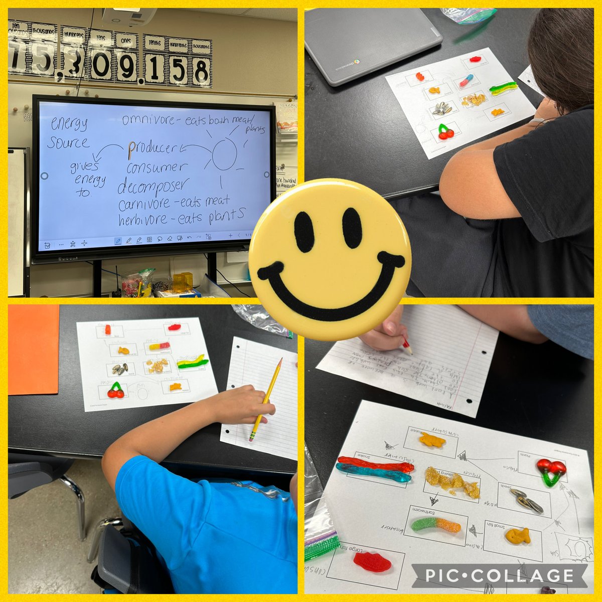 MrsCMontemayor's tweet photo. Writing about food webs after Staar with an edible food web activity. Thanks to the parents who donated our materials. β€οΈ #TESleads https://t.co/88pK3BWB5d