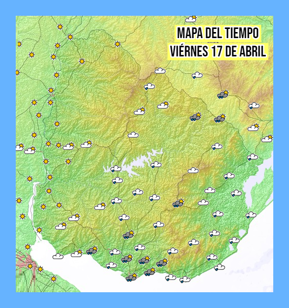 Viérnes 17 de Abril. Nieblas y neblinas. Fresco a templado. Cielo claro y nubosidad - mejorando. Persistencia Lluvia ligera intermitente. Al centro-sur, metropolitana, este al noreste. Mejoras! +Ventoso con rachas fuertes 50-70km. Por una baja presión profundizándose al Atlántico