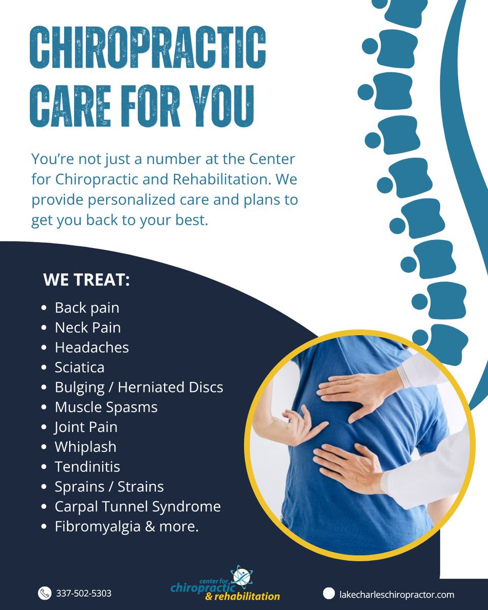 ScottPDeRouenDC's tweet image. Come see why pain stops here!

Click the link below or give us a call at 337-502-5303 to book your appointment with our team.

ScottDeRouen.com

#chiropracticcare #swla #movebetter #spinalcorrection