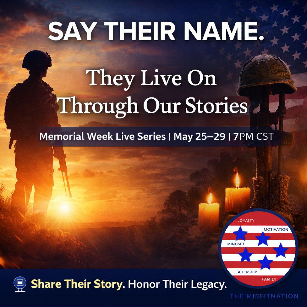 RichLaMonica's tweet image. They don’t live on in silence.
They live on when we say their name.
🎙️ Memorial Week LIVE
📅 May 25–29 | 7PM CST
⚡ First come, first served

Share their story. Honor their legacy.
📩 info@themisfitnation.com
#MemorialDay #SayTheirName #NeverForgotten