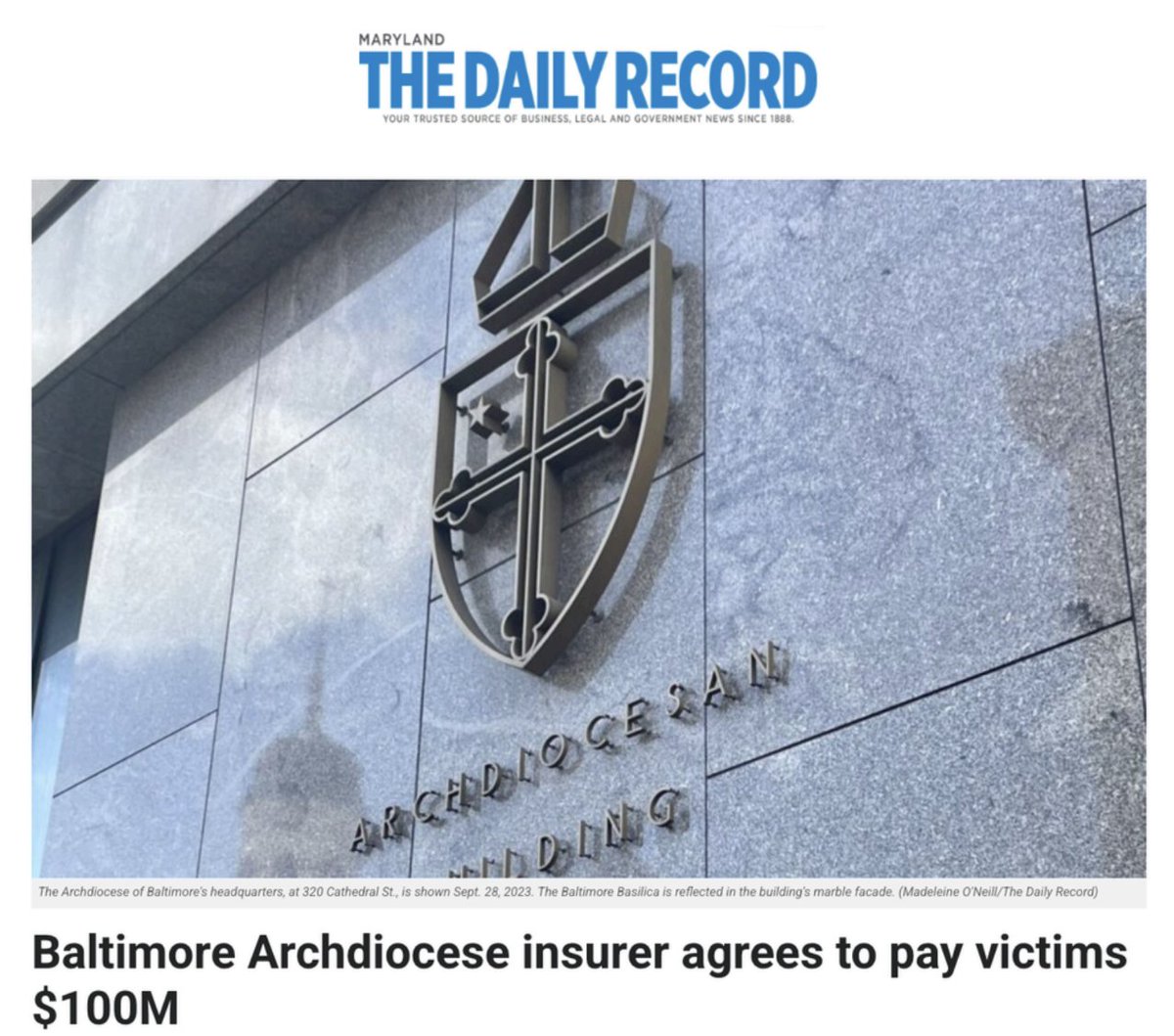 SSGC_Law's tweet photo. A recent development marked significant progress in the ongoing mediation process between sex abuse victims and the Archdiocese of Baltimore in its bankruptcy case. One of the insurance companies covering the Archdiocese has agreed to pay $100 million toward helping to settle the claims with victims if the bankruptcy case is resolved. Schochor, Staton, Goldberg and Cardea’s Jonathan Schochor shared his thoughts with media in Baltimore about the impact of the latest development and how it could help lead to a resolution for sex abuse survivors seeking justice. Call Mr. Schochor toll-free at 1-888-234-0001 / (443) 969-7490 or visit https://t.co/3tw0k16Y4K for a free, no-obligation, confidential consultation. 

Read more in the photos below or by visiting this link: https://t.co/gGZaTLIPvI 
.
.
.
.
#JusticeForSurvivors #SexAbuseSurvivors #ArchdioceseOfBaltimore #VictimsRights #SchochorStatonGoldbergCardea