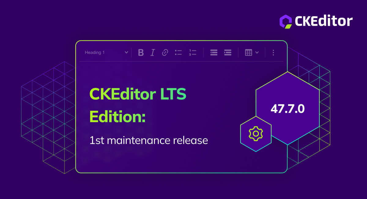 ckeditor's tweet image. CKEditor 5 v47.7.0 LTS is out, now entering the maintenance phase. 🛡️

✅ No breaking changes
✅ Security patches through Oct 2028
✅ Browser and framework compatibility
✅ Cloud Services support up to 5 years

Release highlight: ckeditor.pulse.ly/agne0myr1f
#CKEditor #WebDev #LTS
