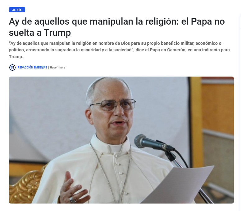 emeequis's tweet image. 🚨 “Ay de quienes manipulan la religión…”
El Papa lanza un mensaje contra líderes que usan a Dios con fines políticos, en medio de tensiones con Donald Trump.
La confrontación sigue subiendo de tono.
Lee lo que dijo 👉 emeequis.com/al-dia/ay-de-a…
#Papa #Trump #Geopolitica