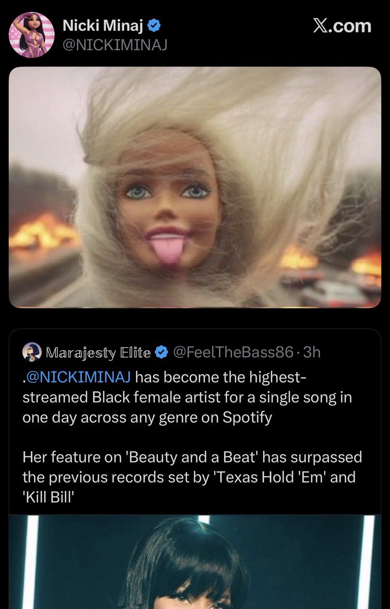 LeeLovesBey's tweet photo. actual biggest single-day streams for a song by a Black female artist on Spotify:

1. all i want for christmas - mariah (24.8m)
2. seven - latto (17.9m) 
3. luther - sza (10.6m)
4. paint the town red - doja (9.1m) https://t.co/L6Dqhg9ayw