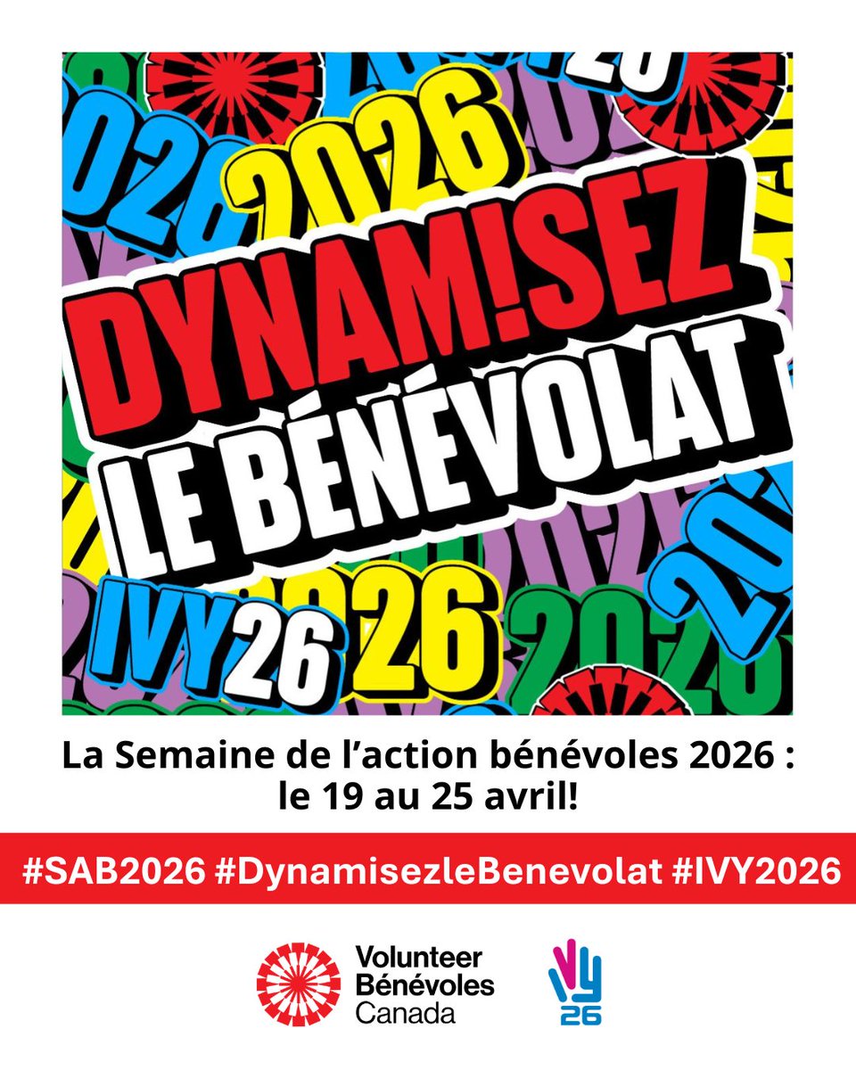 VolunteerCanada's tweet photo. National Volunteer Week 2026 is coming on April 19-25!

Visit https://t.co/UatTnddL9V for National Volunteer Week 2026 resources!

#NVW2026 #IgniteVolunteerism #IVY2026 

-

La Semaine de l’action bénévole est à nos portes-- le 19 au 25 avril! 

Visitez https://t.co/UatTnddL9V pour obtenir plus de ressources pour la Semaine de l’action bénévoles!

#SAB2026 #DynamisezLeBenevolat #IVY2026