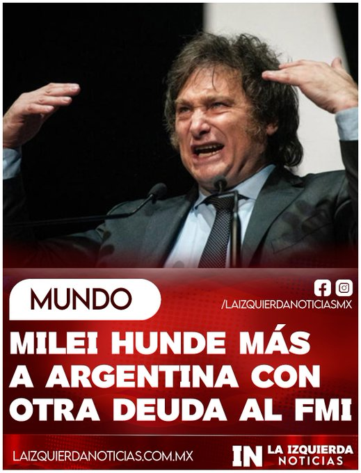 La misma historia la vivimos en México con el #PRIANarco en donde gobiernos corruptos neoliberales  solo benefician a empresarios y políticos robando y saqueando países. No gobiernan para su pueblo  
<a href="/JMilei/">Javier Milei</a> 🐭 pide  1,000 MMD más $57,250 millones de dólares que deben🤢