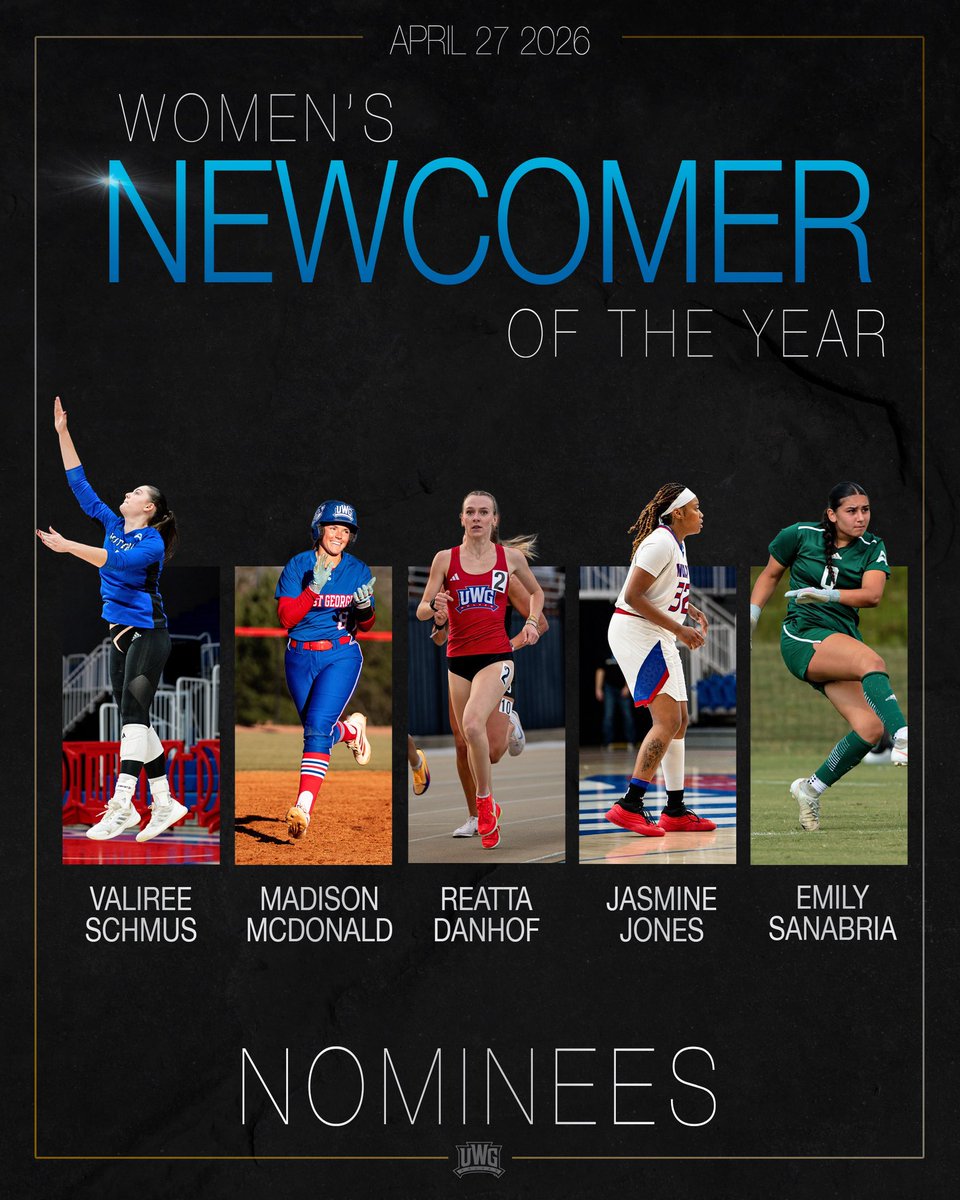 UWGAthletics's tweet image. Your 2026 Women’s Newcomer of the Year Nominees

Come find out who wins April 27th‼️

#BuiltForMore