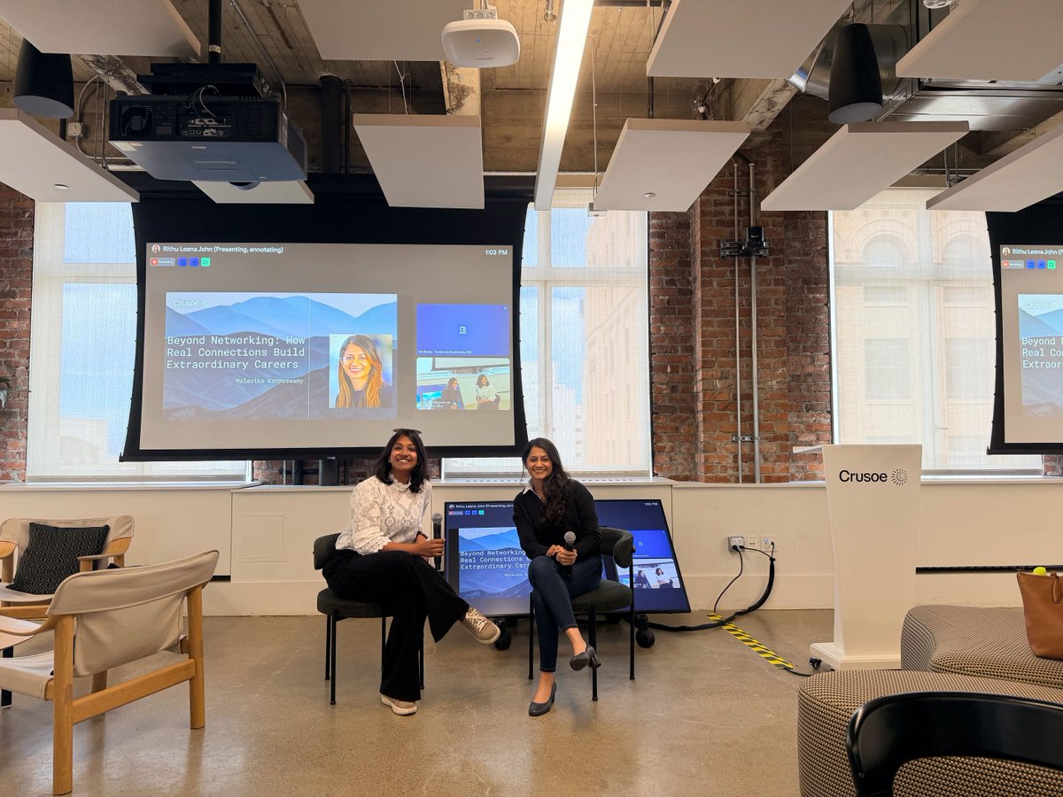 CrusoeAI's tweet image. Yesterday, Crusoe hosted #engineering leader Malu Kannuswamy in San Francisco for a #mentorship fireside chat.

📸 In conversation with our Sr Engineering Manager, Malu shared how to go beyond #networking and build lasting industry connections.

So lucky to learn from the best!