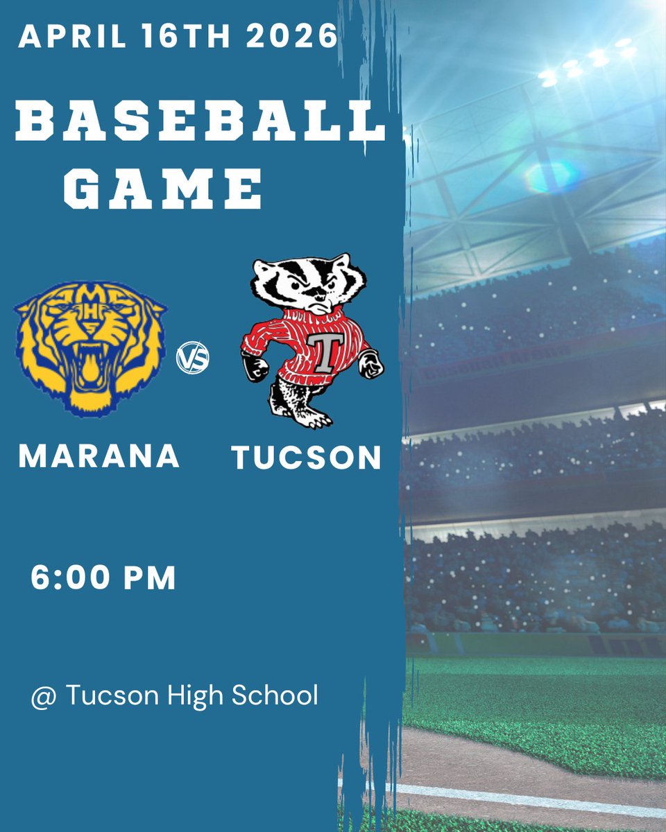 MaranaAthletics's tweet image. 🐯⚾️Baseball
vs. 🦡
⏰6:00
📍Tucson High School
#tigerpride #fightformarana #mhstigers #maranaschools @MaranaSchools