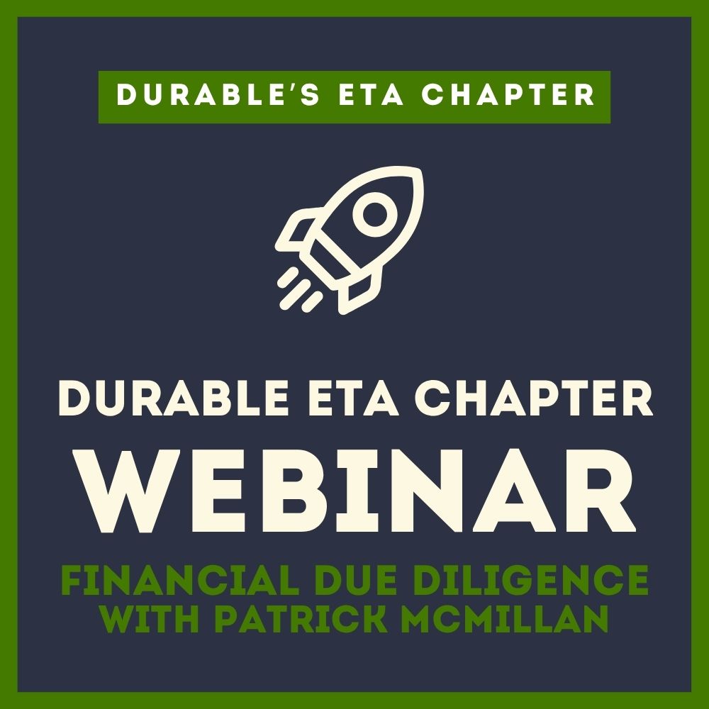 Durable’s ETA Chapter is hosting a live webinar conversation on May 12 with Patrick McMillan of Ampleo to break down what it actually looks like to buy and operate a business—from sourcing deals to stepping in as an owner.

Register here:
builddurable.co/events/eta-web…