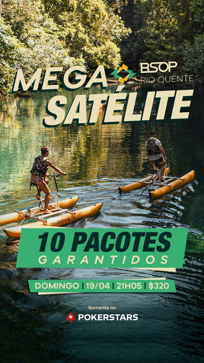 BSOPoficial's tweet photo. Domingo tem Mega Satélite com 10 pacotes garantidos! Estamos chegando, BSOP Rio Quente! 

Exclusivo no @PokerStarsBR! https://t.co/ks14EyuZxR