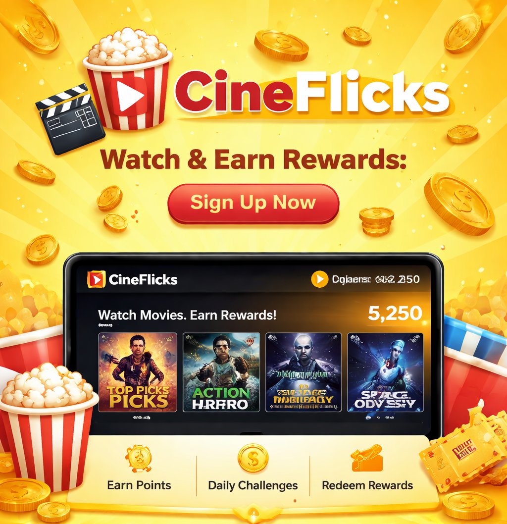 Hello Anon what if I tell you that watching movies could actually put money in your pocket.

Not points, not likes but real value.
Welcome to  <a href="/cineflicksOTT/">Cineflicks OTT</a> where your screen time finally works for you.