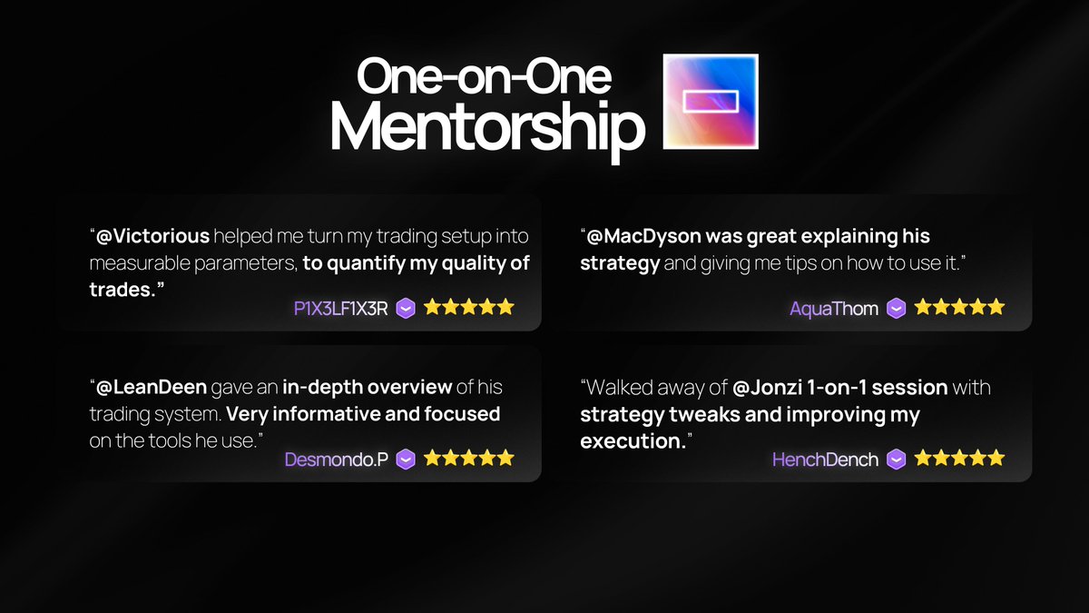 Chroma_Trading's tweet photo. 1-on-1 Mentorships at Chroma 📚

→ Build a profitable system
→ Find trust in your strategy
→ Fix the leaks holding you back

Included as part of every membership 👨‍🎓

Only at #ChromaTrading