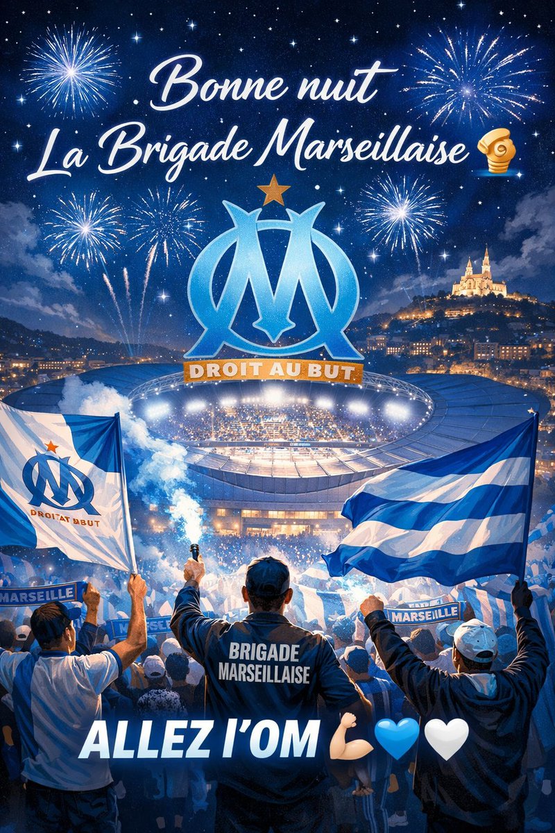 Bonne nuit Marseille 🩵🤍 
Bonne nuit supporters marseillais 🩵🤍 
Bonne nuit La Brigade Marseillaise 🫡 

ALLEZ L'OM 💪🏻🩵🤍 

#TeamOM #ForzaOM