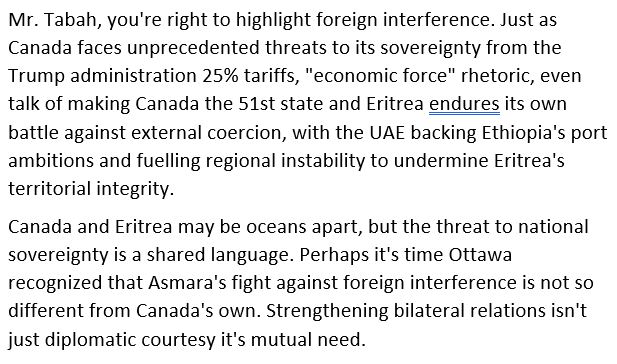 Red_5ea's tweet photo. @JoshuaTabah @CanHCKenya Thank u,  Ambassador, for your principled stance on sovereignty and territorial integrity.  A stronger Canada-Eritrea partnership would serve both nations' interests. Let's build on this common ground. 🇨🇦🤝🇪🇷 https://t.co/4qmDPHdQJR