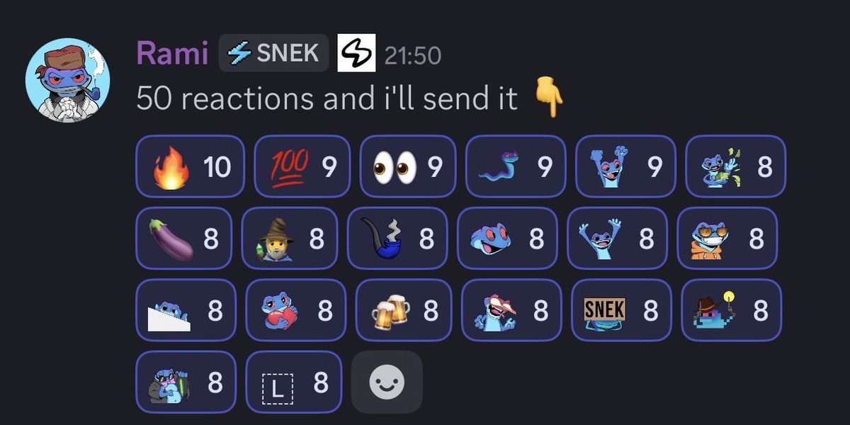 🚨 ATTENTION 🚨 

Time to come back into the $SNEK'scord and react for full send <a href="/CardanoRami/">Rami</a> 

#Cardano #memecoin #ADA #SNEK