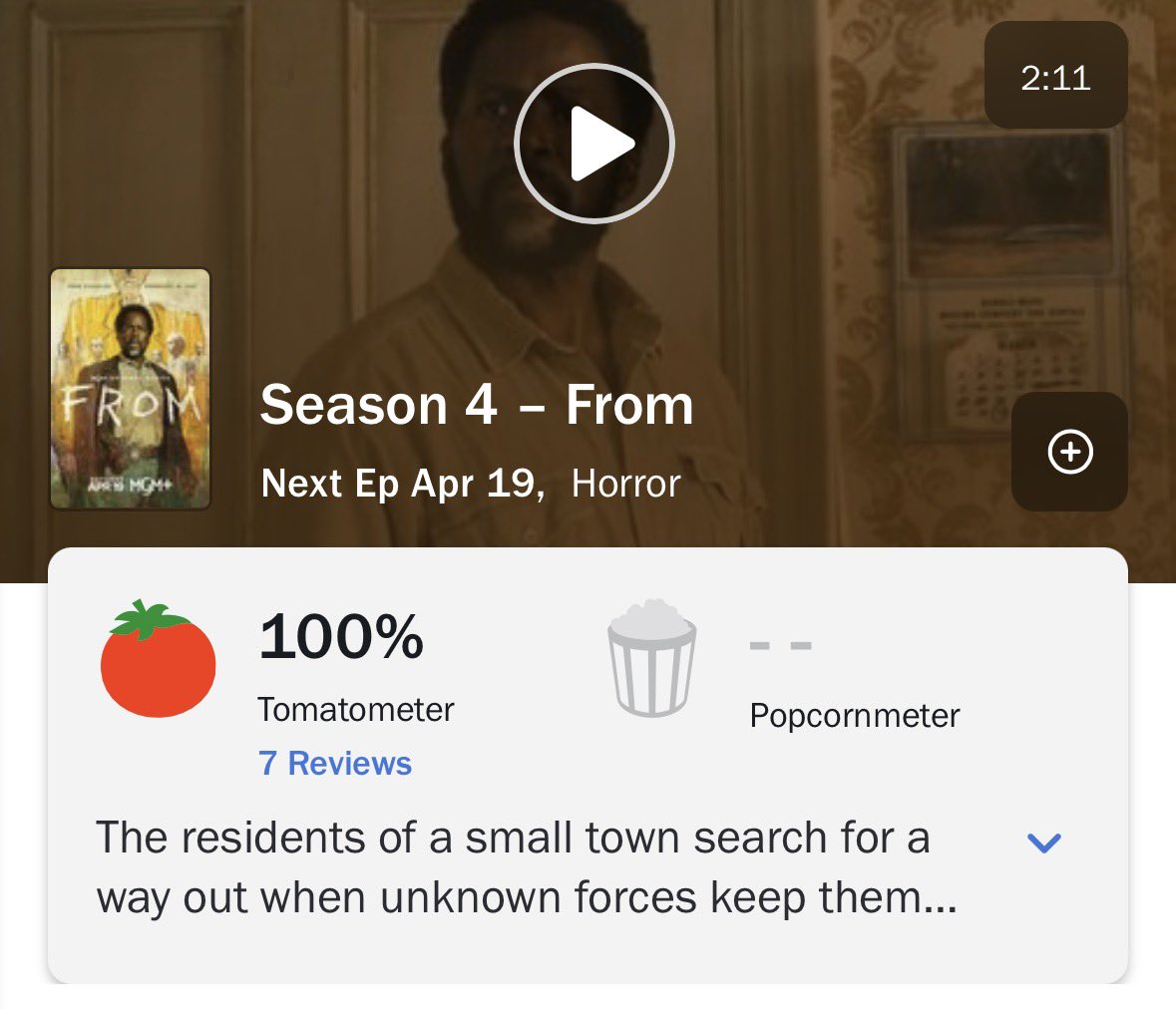 #FROM

⚠️ATENCIÓN⚠️

La 4T de la serie se estrena en <a href="/RottenTomatoes/">Rotten Tomatoes 🍅</a> un 100% 😱

¡¡HYPE!!