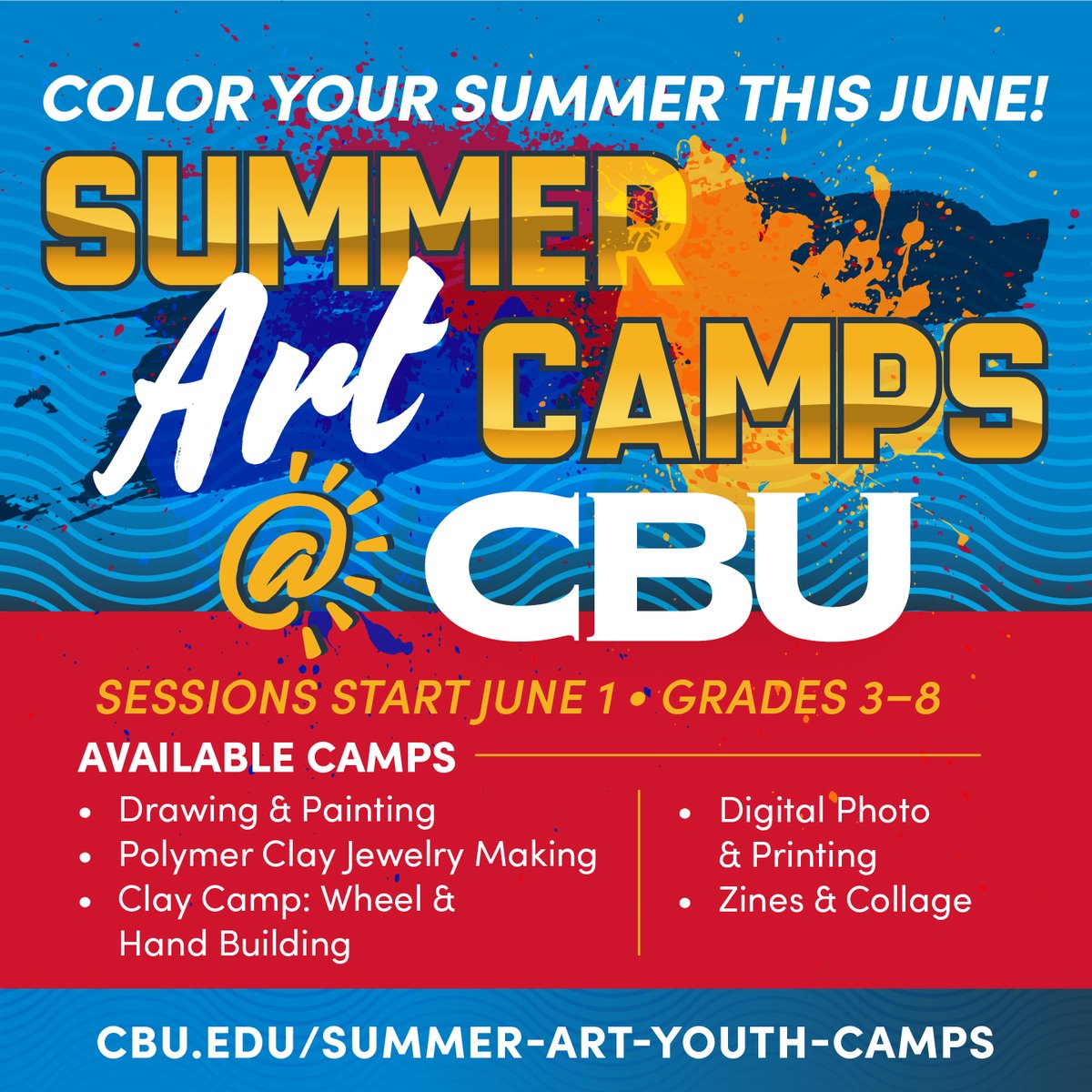 FromCBU's tweet photo. 🖍️ Big fun for little artists! 🎨
CBU’s Summer Art Camps (Grades 3–8) are almost here — with full-day sessions packed with creativity! 
🔗 https://t.co/hbXNpW6V1V https://t.co/IkHYA3hLsT