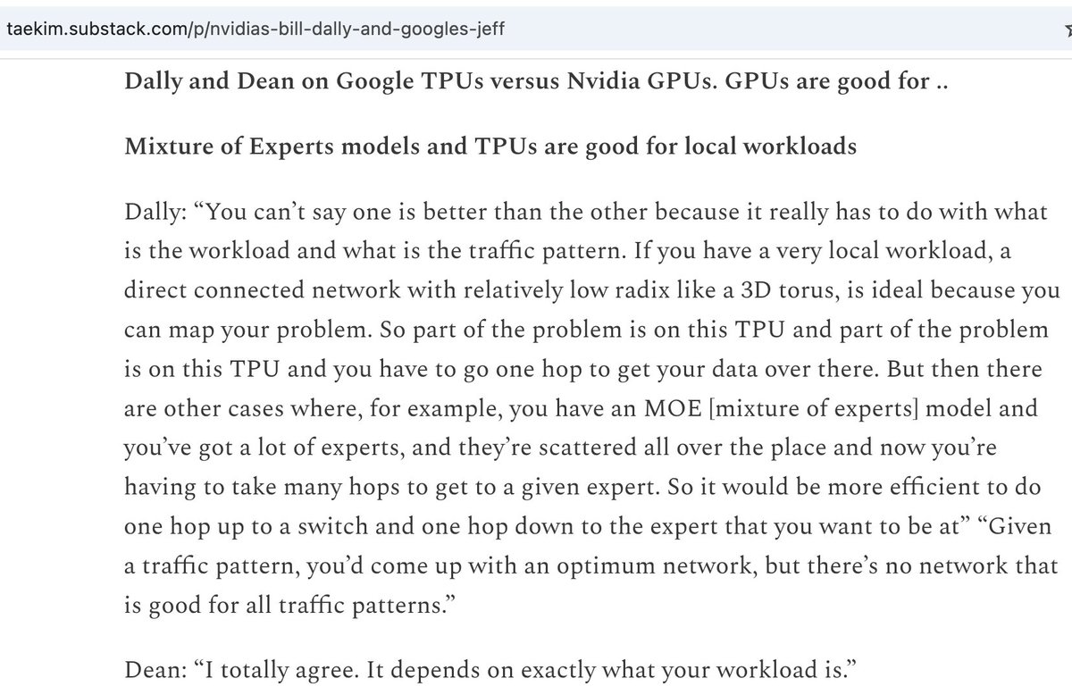 Everyone should read what's below. This is why actually knowing your stuff instead of naively regurgitating a particular startup's marketing propaganda bullet points is important.

I've also included a screenshot of my Substack writeup of Nvidia's Bill Dally and Google's Jeff