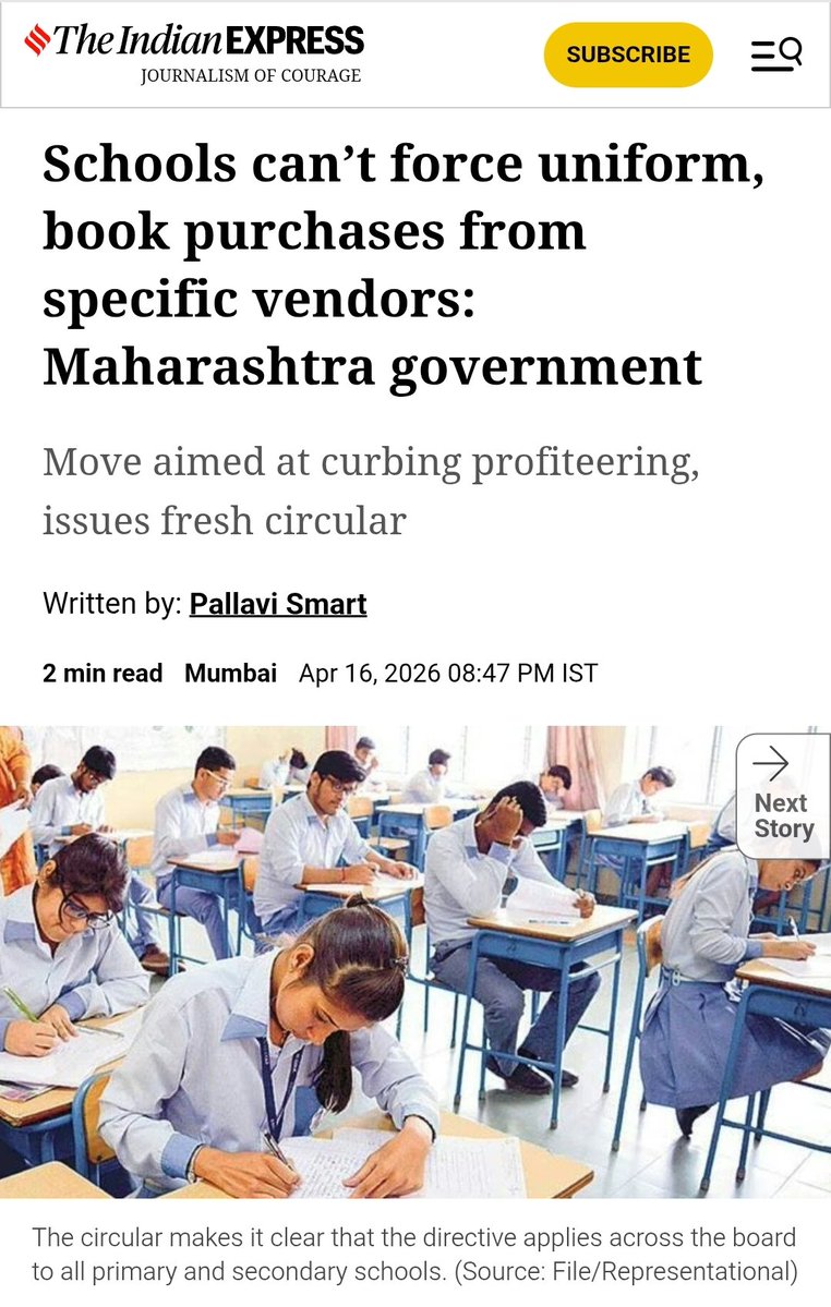 SurajyaAbhiyan's tweet image. #Success | @SurajyaAbhiyan ✊

Schools can’t force purchases from specific vendors!

Maharashtra school education department issues a fresh circular directing all schools not to compel parents to buy uniforms, textbooks or other materials from specific shops or through the school