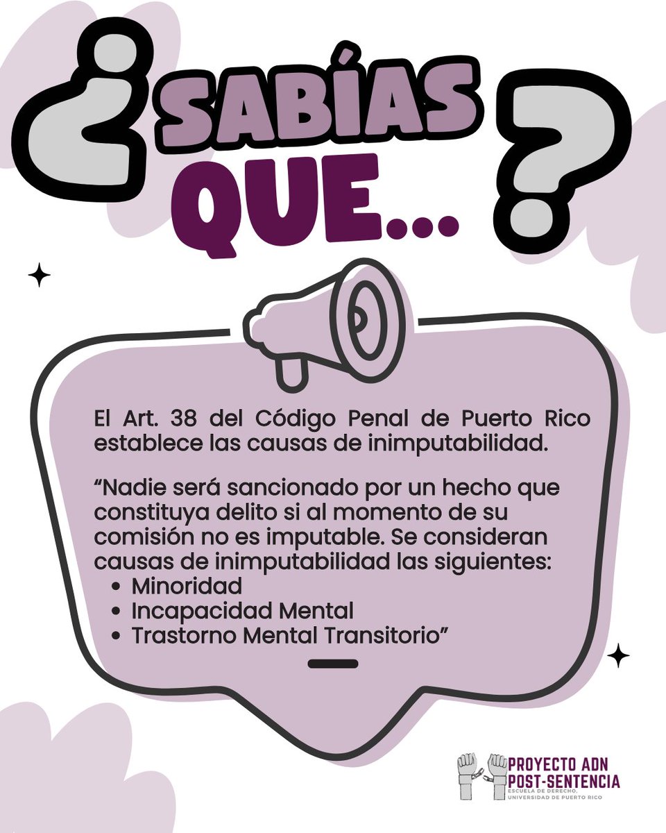 InocenciaUPR's tweet photo. "Por lo tanto, aun existiendo enfermedad o defecto mental, hay que establecer en el tribunal que fue la enfermedad o el defecto lo que le impidió al acusado comprender la criminalidad de su atención o conducirse conforme a lo que la ley establece.” https://t.co/BzRrFvgwXd