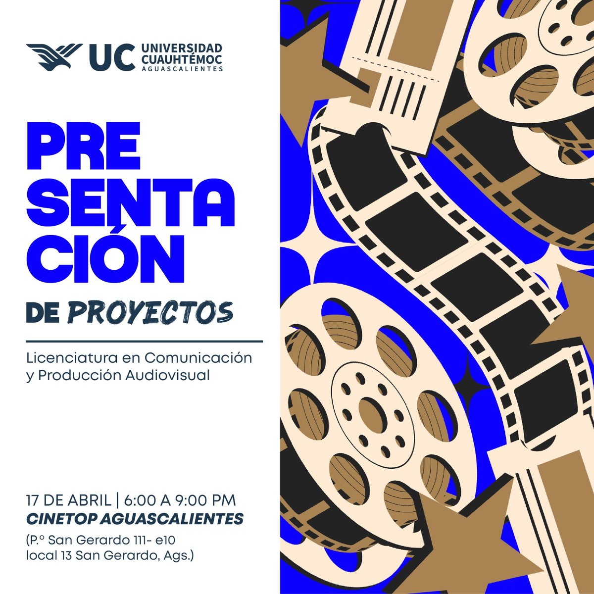 Acompáñenos a ver el resultado de la creatividad y el talento de nuestros estudiantes en la pantalla de plata.

Una oportunidad para disfrutar de los proyectos que reflejan su dedicación, imaginación y todo lo aprendido durante su formación. 🎬✨
#UCA #TuFuturoIniciaHoyUC
