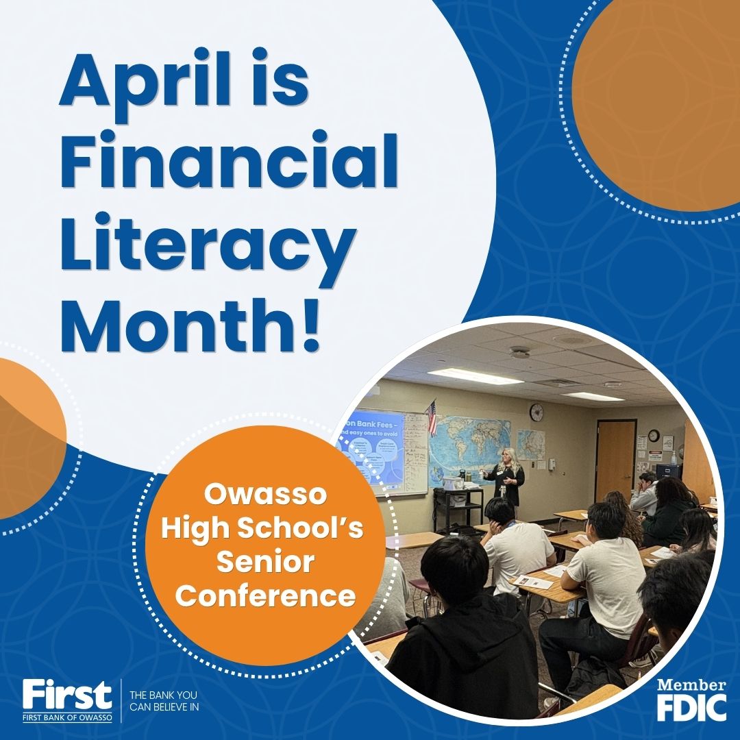 Last week, we had the opportunity to speak at Owasso High School's Senior Conference, sharing banking basics and simple budgeting tips with the senior class.  We enjoyed spending the day with these students and wish them all the best as they get ready for graduation!