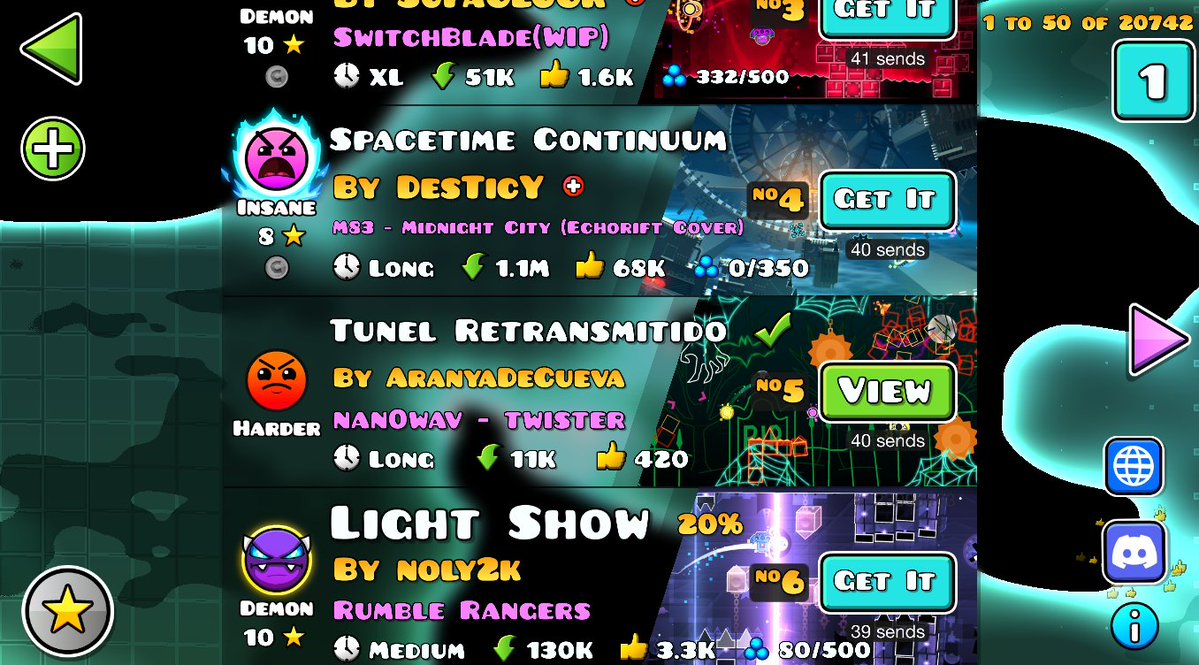 Unrated GD Levels with Most Sends tweet media