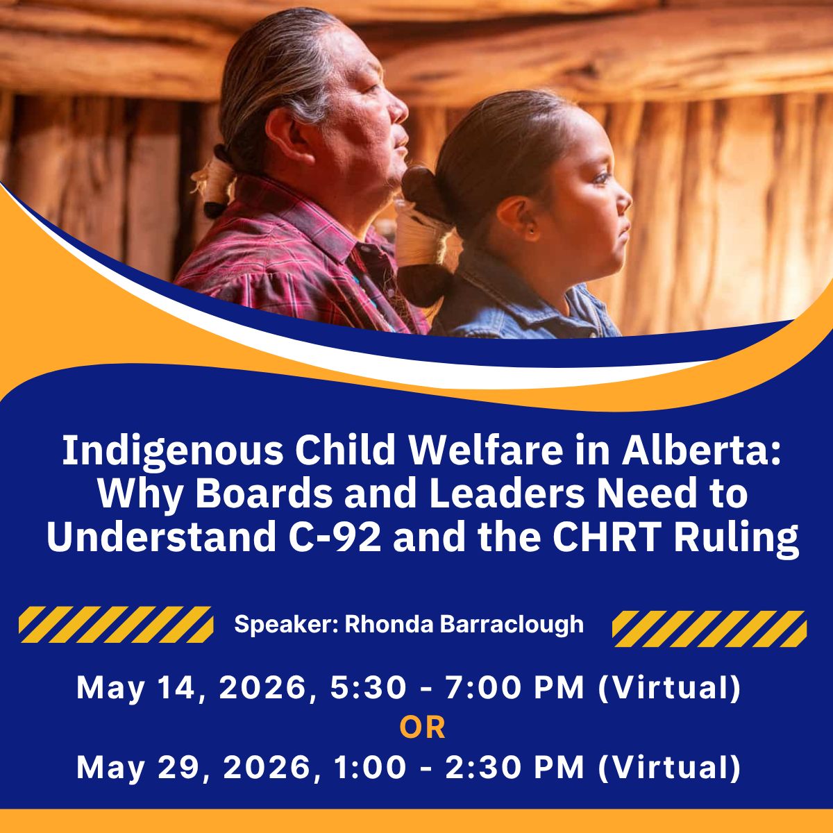 alignalberta's tweet photo. Indigenous Child Welfare in Alberta: Why Boards and Leaders Need to Understand C-92 and the CHRT Ruling 🗓 Date: Virtual May 14, 2026 OR May 29, 2026 
View ALIGN Events to Register for your date of preference https://t.co/3TA2Kv8QT5
#indigenouschildwelfare #c92 https://t.co/qU1I8Krldu