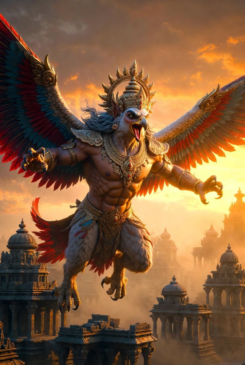 21stmillennium's tweet image. Garuda 🔥
The legendary divine eagle from Hindu mythology!
Vehicle of Lord Vishnu, sworn enemy of serpents, 
and symbol of power &amp;amp; speed. 
Pure mythical energy! ✨
#Garuda #HinduMythology #IndianMythology #MythicalCreatures #EpicFantasy #FantasyArt #DigitalArt #Mythology