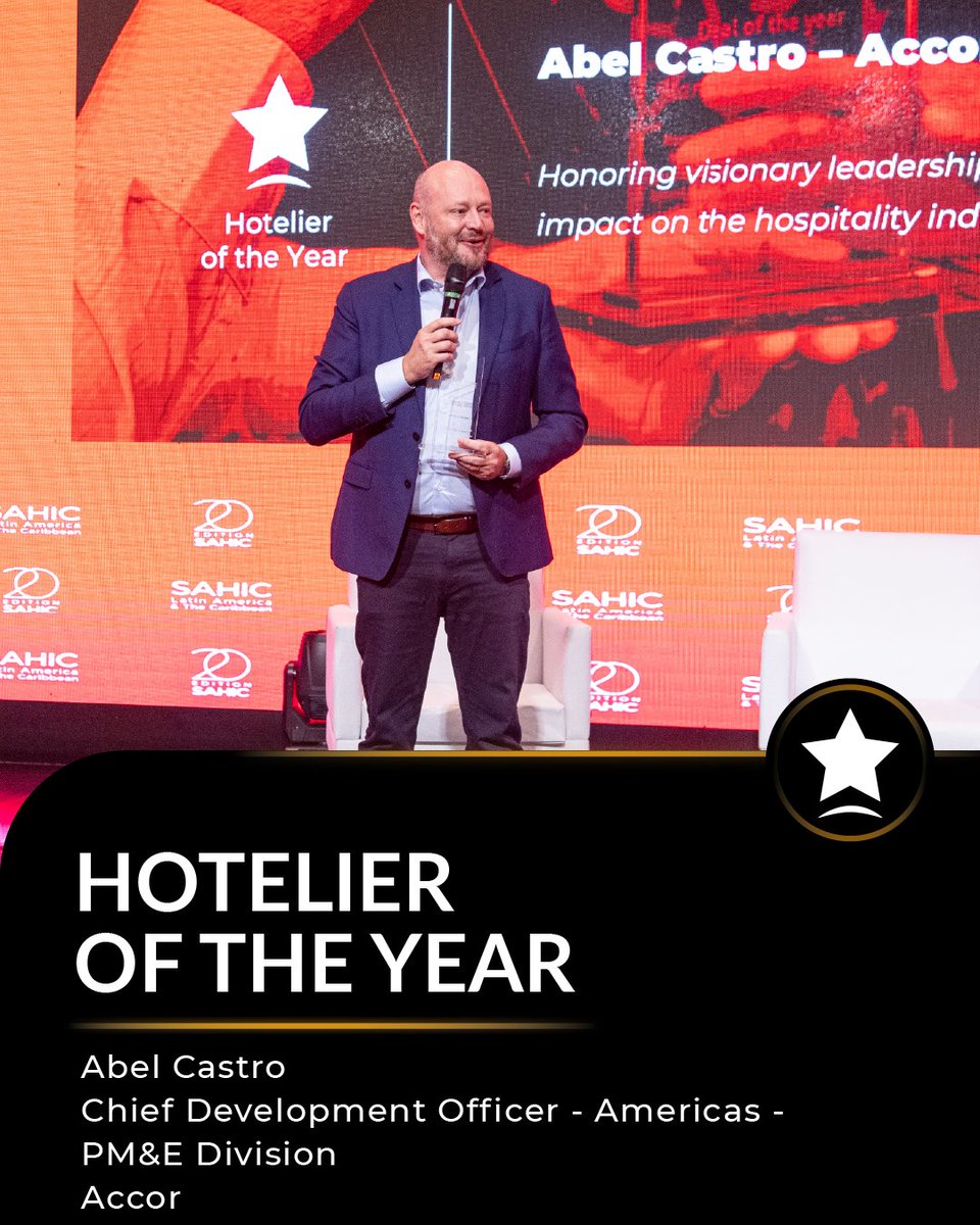 SAHIC's tweet photo. The SAHIC Awards 2026 recognize vision, leadership and the impact of those who are redefining our industry.

🏆 Hotelier of the Year
Abel Castro
Chief Development Officer - Americas - PM&amp;E Division - Accor

🏆 Deal of the Year
Hyatt — Acquisition of Playa Hotels &amp; Resorts https://t.co/LERnf0z0pC