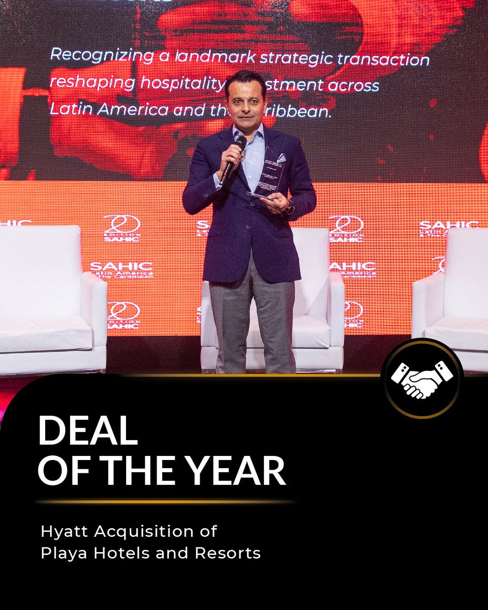 SAHIC's tweet photo. The SAHIC Awards 2026 recognize vision, leadership and the impact of those who are redefining our industry.

🏆 Hotelier of the Year
Abel Castro
Chief Development Officer - Americas - PM&amp;E Division - Accor

🏆 Deal of the Year
Hyatt — Acquisition of Playa Hotels &amp; Resorts https://t.co/LERnf0z0pC