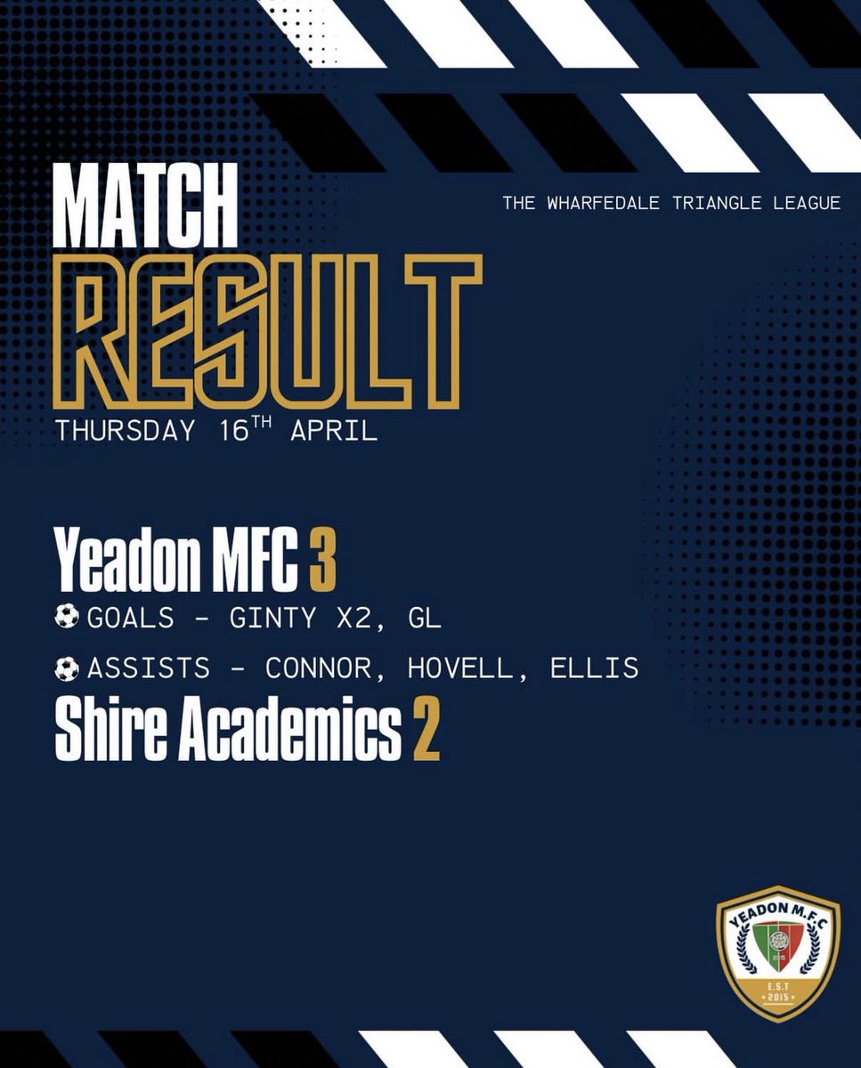 YeadonMFC's tweet photo. ⚽️ | 3 points against a solid Shire side. No game this weekend due to the semi final 2nd leg being postponed  📞 🤭 https://t.co/7AX5QaI6jL