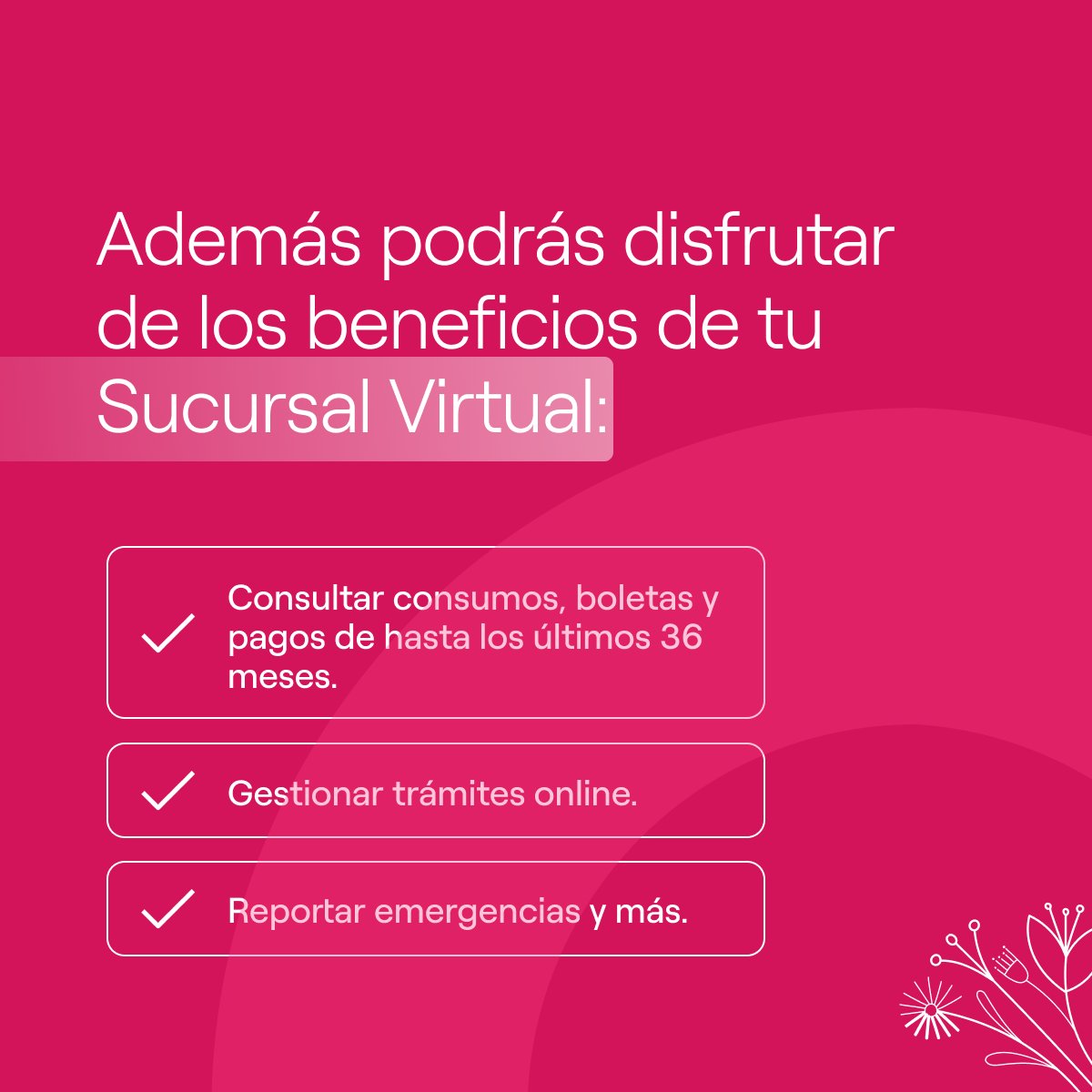 Enel_Informa_CL's tweet photo. Regístrate en Sucursal Virtual 👀
Asocia tu suministro y participa por gift cards de hasta $500.000 ⚡
Gestiona tu cuenta en un solo lugar 👇
https://t.co/WD3gb4rVo1
#SucursalVirtual #AppEnelClientes https://t.co/H7UUBBhKH1
