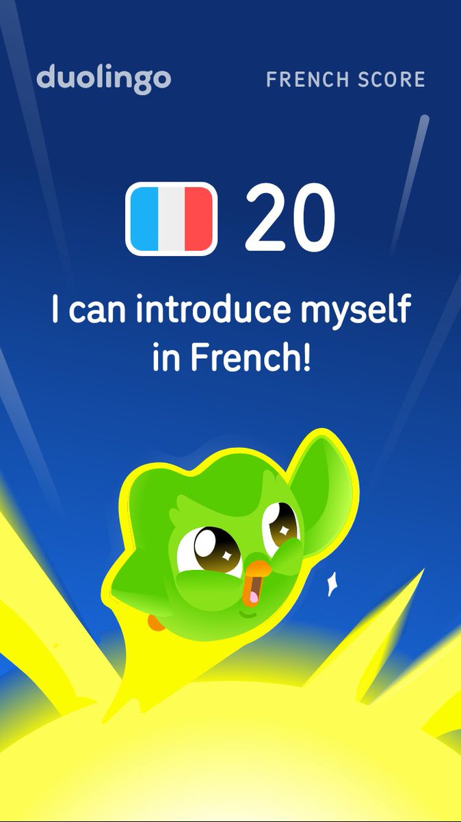 deletimo's tweet photo. My Duolingo French Score is 20! https://t.co/9iaJIlcq89