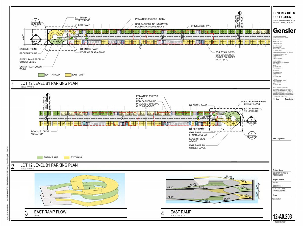I'm a huge fan of this new 217-unit development @ Santa Monica Blvd. &amp; Alpine in Beverly Hills, just a few blocks from my family's old home (on Carmelita).

Incredibly narrow 50' x 1500' lot on the former light rail R.O.W.

Also, just look at the parking garage design. Absurdly
