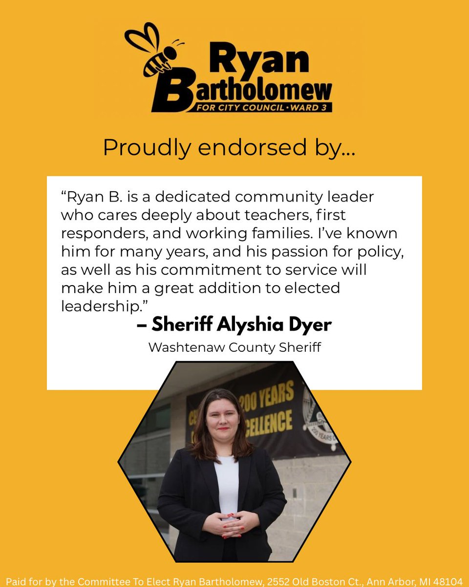RyanBforWard3's tweet photo. Having Sheriff Dyer’s endorsement means so much to me. She has been steadfast in her commitment to social justice, implementing meaningful criminal justice reforms and leading with compassion. I look forward to working with her to keep our residents safe. https://t.co/CU7TnEiarz