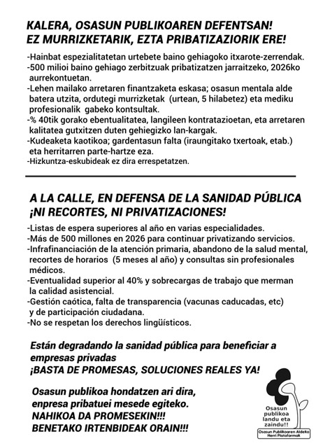 DOPA_Donostia's tweet photo. 📣 𝗚𝗮𝘂𝗿 𝗱𝗲𝗻𝗼𝗸 𝗸𝗮𝗹𝗲𝗿𝗮 𝗴𝘂𝗿𝗲 𝗼𝘀𝗮𝘀𝘂𝗻𝗴𝗶𝗻𝘁𝘇𝗮 𝗽𝘂𝗯𝗹𝗶𝗸𝗼𝗮 𝗱𝗲𝗳𝗲𝗻𝗱𝗮𝘁𝘇𝗲𝗿𝗮‼️
NAHIKOA DA, PROPAGANDA ETA PROMESA GEHIAGORIK EZ‼️
Benetako konponbideak orain‼️

🗓 Gaur, larunbata, 17:00etan
📌 Donostiako Boulevard-etik
#ZSPDI https://t.co/0JACG7Uojb