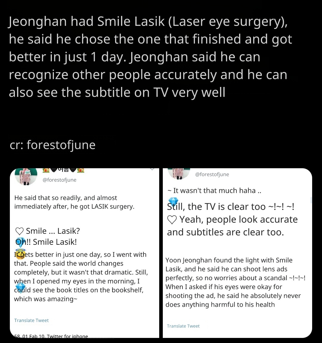 jeonghan actually also had a really bad eyesight years ago that he couldn't even recognize faces or subtitles on tv clearly. he eventually got a smile lasik. that might be why we've been seeing him more often with glasses recently.