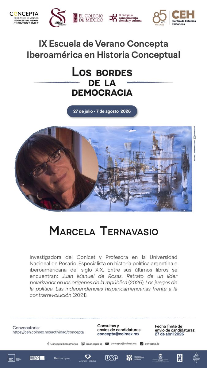 concepta_ib's tweet photo. VIII Escuela de Verano Concepta Iberoamérica 
“Los bordes de la democracia”
27 de julio-7 de agosto 2026 El Colegio de México - Colmex
🔎Postulaciones: https://t.co/3eGcqGGkyY
📌Recepción de candidaturas hasta el 27 de abril de 2026 

#CONCEPTA2025 #concepta_ib https://t.co/pxJnkDYylj