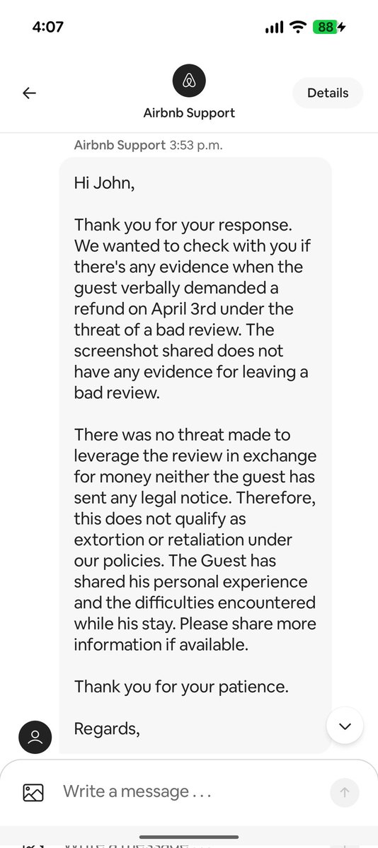 john28308's tweet image. @Airbnb is moving the goalposts. Manager Poonam says "Full refund or lawyer... Your choice" isn't a threat &amp;amp; needs a "legal notice" to host prove extortion. Why is @Airbnb gaslighting Superhosts to protect bad actors? @bchesky @AirbnbHelp #AirbnbHost #Toronto
