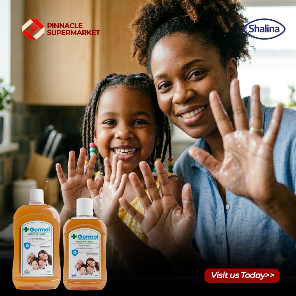 PinnacleShop's tweet image. Clean hands, happy hearts 💛
Keep your family safe with Germol Antiseptic Liquid, your everyday protection partner.
Shop now at pinnacle supermarket.
#pinnaclestore #germol #disinfectant #buynow