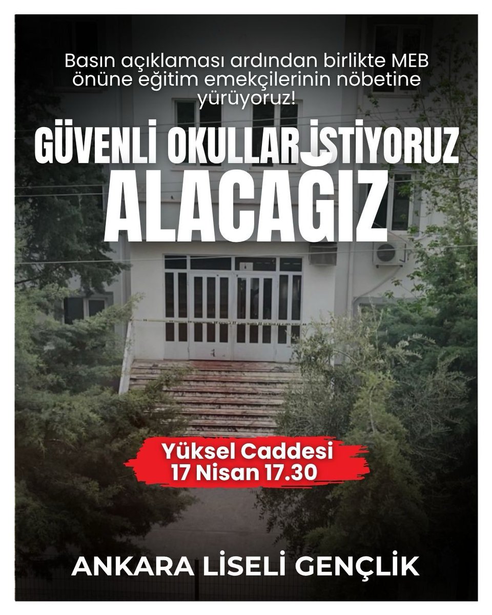 solgenc1's tweet photo. Okullarımızda dahi can güvenliğimizin sağlanamadığı bu düzene karşı liseliler olarak sesimizi çıkartıyoruz!

Yarın 17.30'da Yüksel Caddesi'nde buluşup nöbetteki öğretmenlerimizin yanına yürüyoruz!

Güvenli, laik, demokratik, bilimsel liseyi #VermeyeceklerAlacağız https://t.co/NPLmTB8ciR