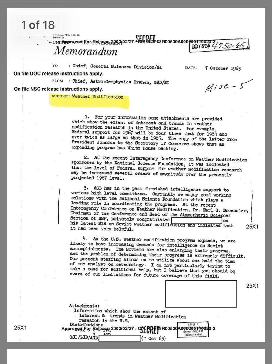 🚨 THE CIA HAS BEEN POISONING THE SKY AND CONTROLLING THE WEATHER SINCE 1965! ☣️

The CIA launched full-scale chemtrail operations in 1965.

Unmarked jets. Toxic nano-particles. Aluminum. Barium. Strontium. Weather-modification chemicals. Sprayed daily over every major population