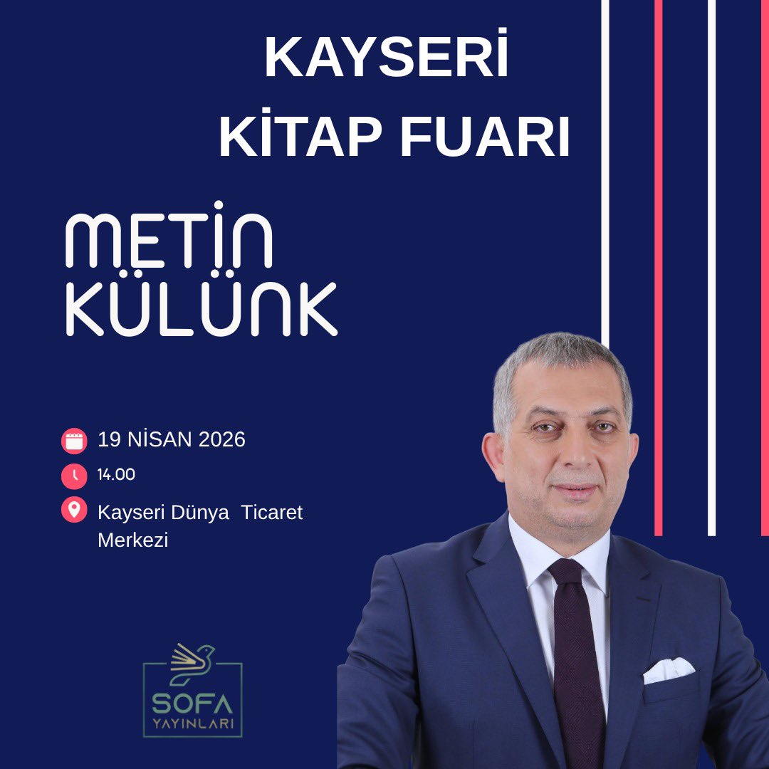 mkulunk's tweet photo. 19 Nisan 2026’da Kayseri
Kitap fuarındayız.

“VELEV KÂNE 
YÜZ SEKSEN” dediğimiz 

ÜÇ KİTABIMIZ  İLE 

Bir kitap, bir fikir, bir insan… ve dünya 

Çünkü evren, insan ile anlamlıdır.
Fakat insan, çoğu zaman kendinin farkında değildir.

Kendi anlamını; kalbinde ve aklında aramak yerine,
varlığına itiraz eden duyguların—kıskançlık ve hasedin—adresinde arar.

Biz buna itiraz ediyoruz.

İnsan, kendi anlamını
kendi varoluşunda,
kendi kalbinde,
kendi vaktinde aramalıdır.

Pazar günü Kayseri’de okuyucularımızla buluşuyoruz.

Peki okuyucu kimdir?

Okuya…
Düşünen…
Üreten…
Dertlenen…
Feryat eden…
Haykıran…
Susmayan…
Durmayan…

Çünkü dertlenmek;
yaratılmış olan her şeyin insana emanet edildiğinin farkına varmaktır.

Kayseri’de buluşmak üzere…

📍 Kayseri Dünya Ticaret Merkezi
📚 Sofa Yayınları Standı

Okuyucularımız soracak, biz cevap vereceğiz.
Biz soracağız, onlar cevap verecek.

Bu bir buluşma değil sadece…
Bu, interaktif bir iletişim vakti.
Bu, birbirimizin aklında ve kalbinde var olma vakti.

@sofayayincilik @MB_AKKOYUNLU