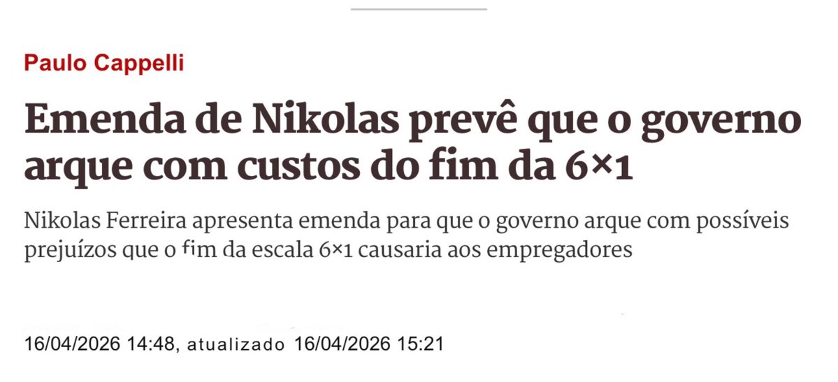 Nikolas Ferreira nunca decepciona: sempre do lado dos empresários e ricos, sempre contra o povo trabalhador. O roteiro é sempre o mesmo. A canalhice também.

6X1 NÃO É VIDA
TRABALHO COM DIGNIDADE