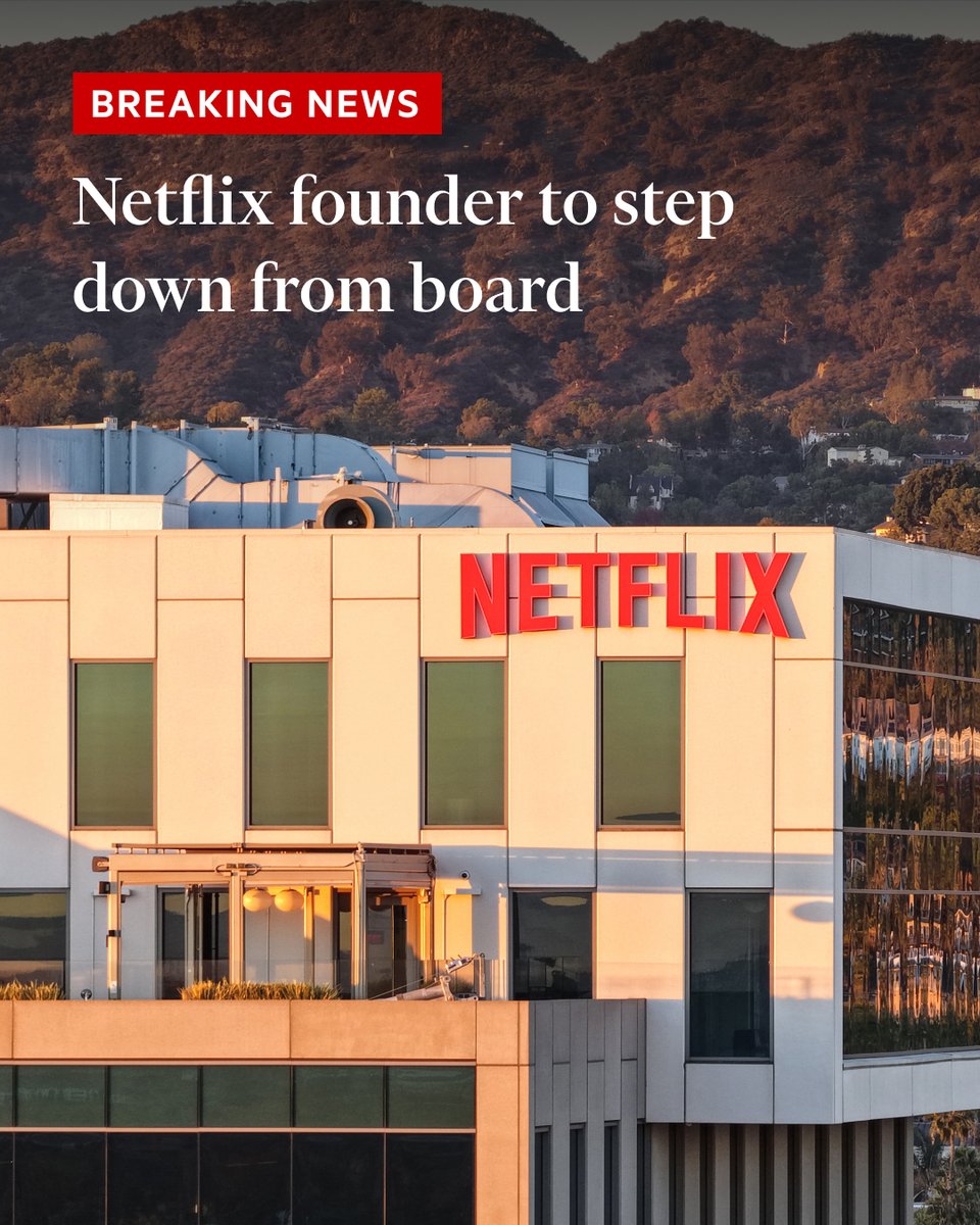 Breaking news: Reed Hastings, Netflix’s chair, will step down from the company he co-founded in 1997. The stock fell as much as 9% in after-hours trading after the streaming giant announced Hastings’ departure. ft.trib.al/MwkCB2l